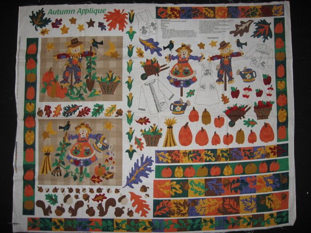 Fall Autumn Scarecrow Cotton Fabric by the yard Appliques to cut and sew