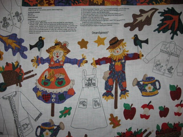Image 1 of Fall Autumn Scarecrow Cotton Fabric by the yard Appliques to cut and sew