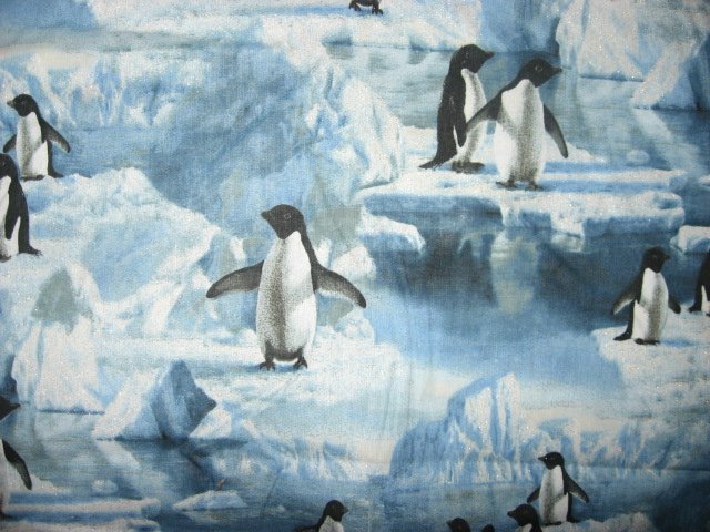 Image 0 of Penguin Fabric Birds Arctic Ice Glitter Hautman two yards length