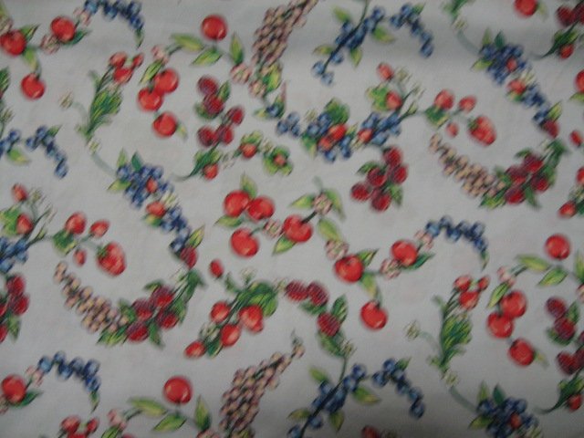 Image 0 of Raspberry Cherry Blueberry Flowers and fruit Cotton fabric by the yard