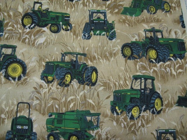 Image 0 of John Deere Tractor Wheat Field farm Beige Fabric By the yard rare 