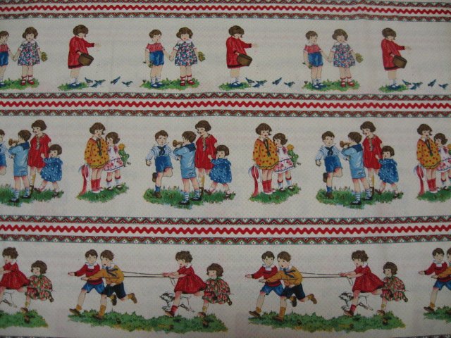 Michael Miller Children in rows with ric rac cotton fabric by the yard