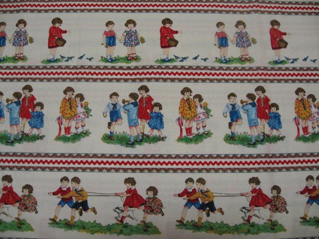 Image 0 of Michael Miller Children in rows with ric rac cotton fabric by the yard