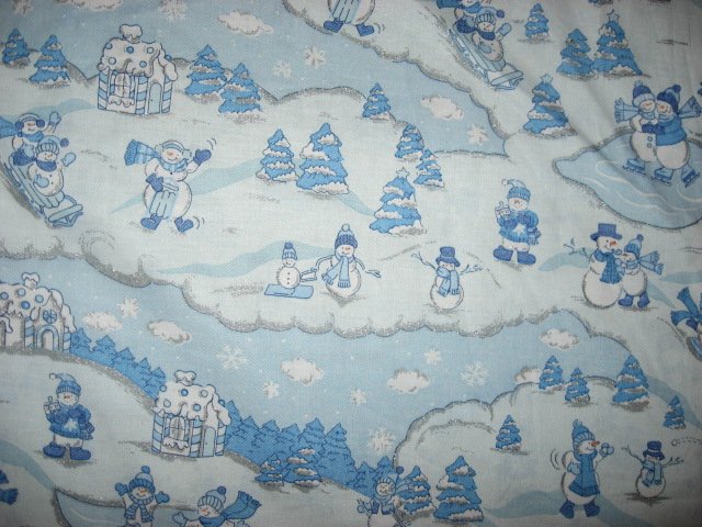 Snowmen in Winter with silver Glitter Sewing Fabric by the yard