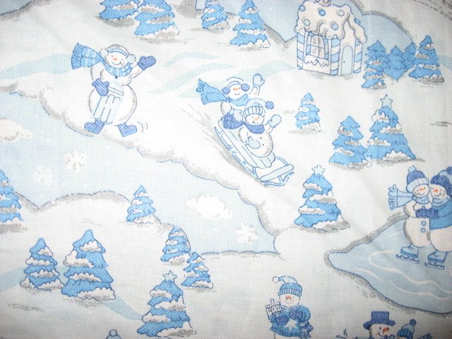 Image 3 of Snowmen in Winter with silver Glitter Sewing Fabric by the yard