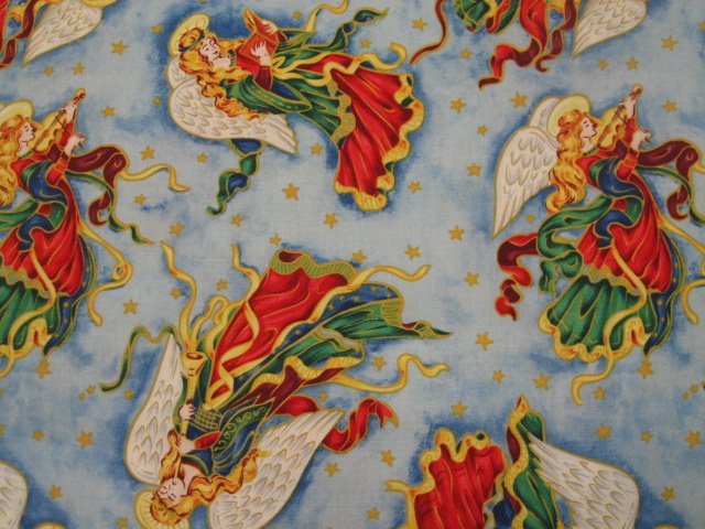 Angels Ribbons Christmas Overall Sewing Quilt Fabric