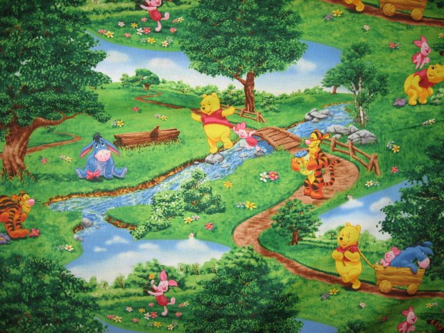 Image 0 of Winnie The Pooh Tigger and Eeyore in the park Fabric by the 1/2 yard