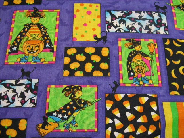 Image 0 of Halloween Witches Ghosts Pumpkins Whimsical fabric by the yard 