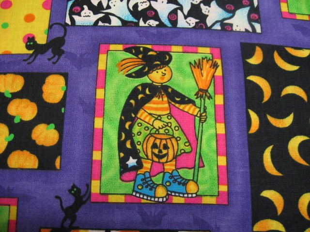 Image 1 of Halloween Witches Ghosts Pumpkins Whimsical fabric by the yard 