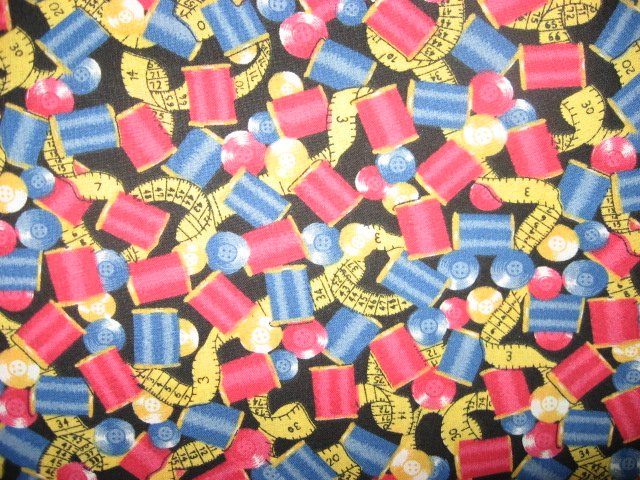 Image 0 of Thread Spool Button Tape Quilt Dress 100% cotton Sewing Fabric