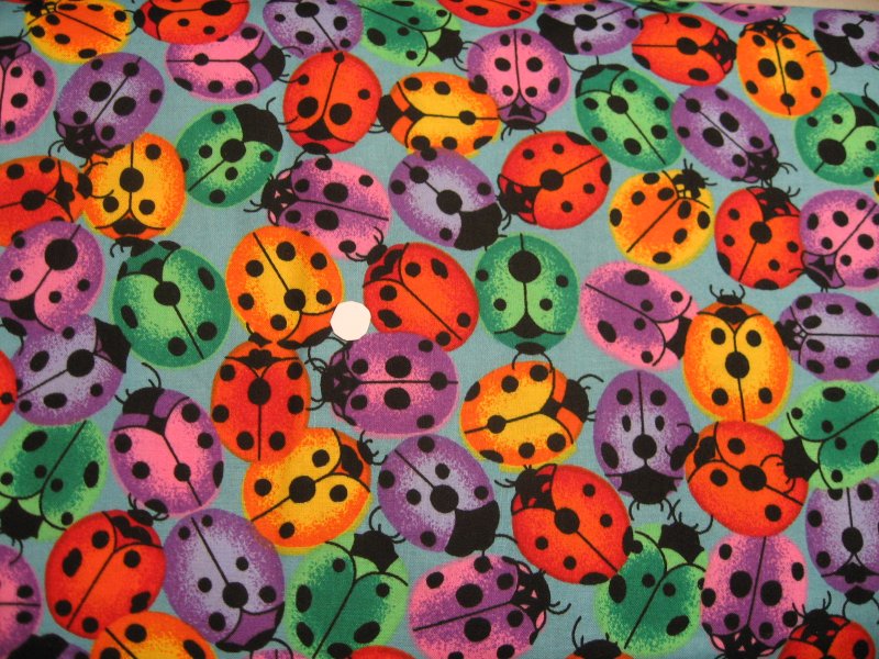 Multicolored Ladybug on soft blue quilt cotton Fabric by the yard