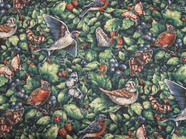 Birds Butterflies Berries Glenvale cottage cotton fabric by the yard 