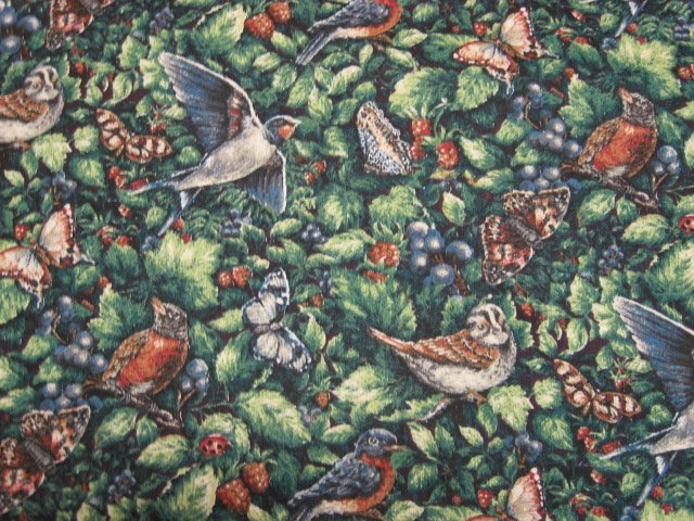 Image 0 of Birds Butterflies Berries Glenvale cottage cotton fabric by the yard 