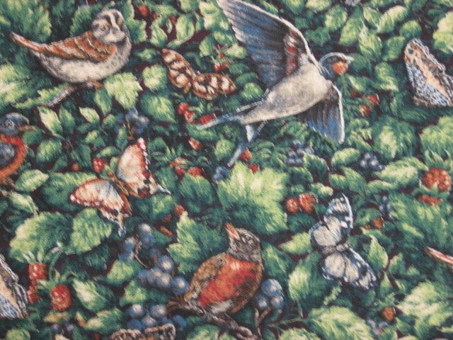 Image 1 of Birds Butterflies Berries Glenvale cottage cotton fabric by the yard 
