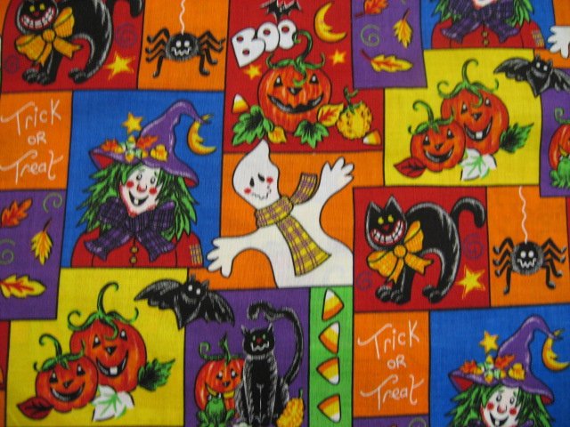 Happy Scarecrow Cat Halloween Witch Pumpkin Ghost fabric by the yard