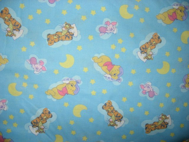 Image 0 of Pooh Tigger Piglet Stars and moons Light blue Sewing fabric by the yard