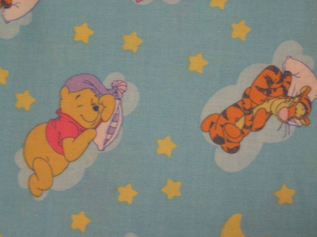 Image 1 of Pooh Tigger Piglet Stars and moons Light blue Sewing fabric by the yard