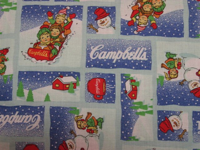 Image 0 of Campbell's Soup Kids Sled Snow Squares Sewing Fabric by the 1/4 yard