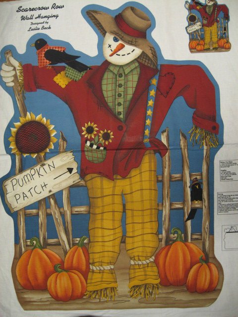 Image 0 of Leslie Beck snowman or Scarecrow Pumpkin Sunflower Fabric Panel To Sew /