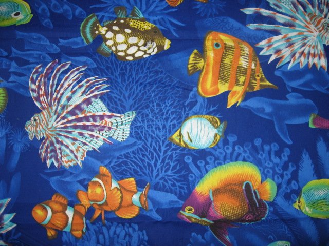 Image 1 of Daisy Kingdom Spiney Fish in the Sea and Ocean 100% cotton fabric by the yard