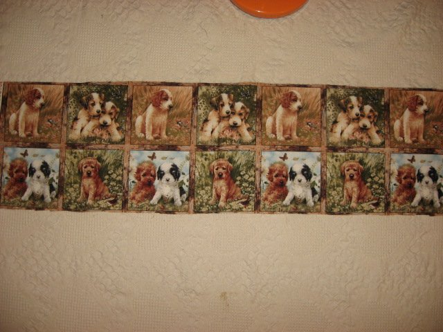 Dog Puppy Giordano Picture Fourteen Squares Fabric Uncut 12 X 45