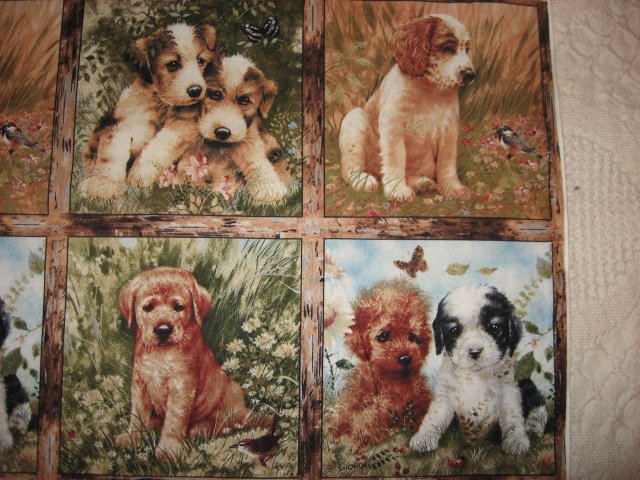 Image 1 of Dog Puppy Giordano Picture Fourteen Squares Fabric Uncut 12