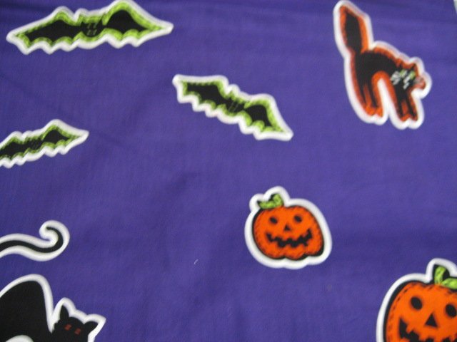 Image 1 of Halloween Bats Ghosts Cats Purple Applique Sewing Fabric