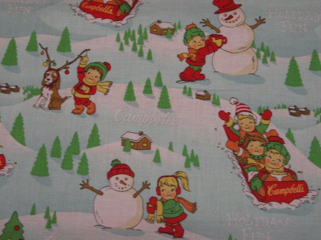 Image 0 of Campbell's Soup Kids Sled and snow Sewing Fabric Rare