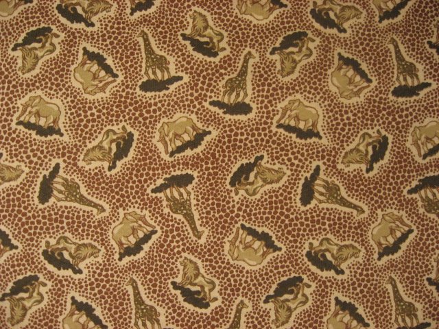 Giraffe Elephant Lion Cotton Poly Fabric 60 x 63