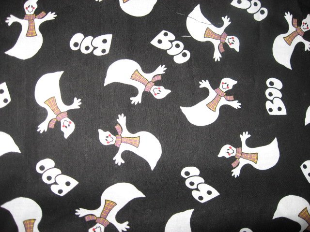 Ghosts with scarves Black Halloween cotton fabric by the yard