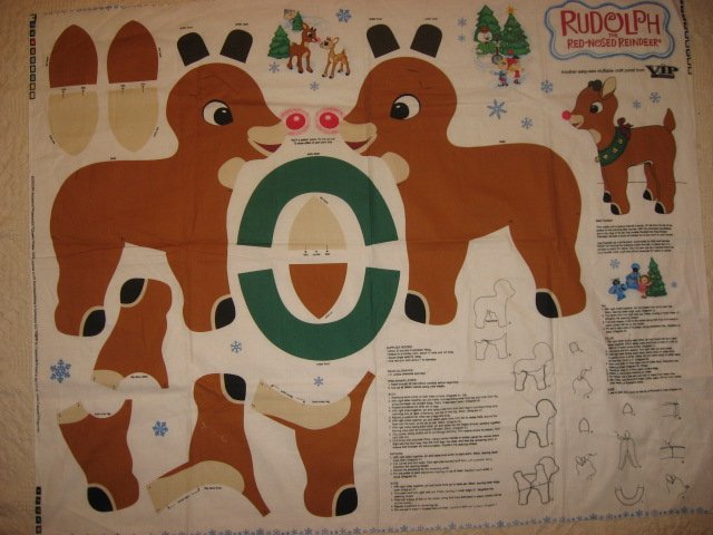 Rudolph the Red Nose Reindeer Fabric Doll Panel to sew and stuff