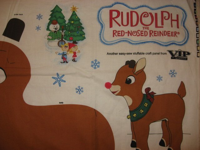 Image 1 of Rudolph the Red Nose Reindeer Fabric Doll Panel to sew and stuff