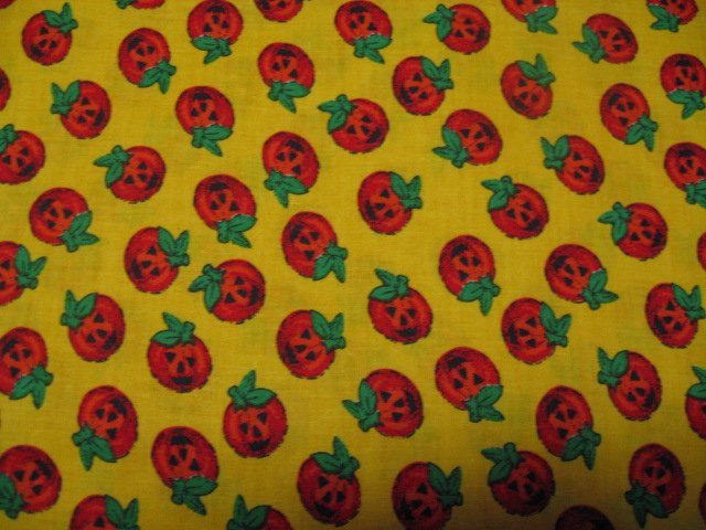 Halloween Pumpkins Smiling on Yellow 100% cotton fabric to sew 