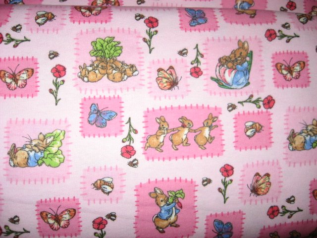 Image 0 of Peter Rabbit Beatrix Potter Bunny pink Flannel baby blanket Out of print