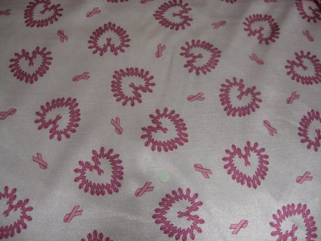 Image 0 of Cancer ribbon hearts Pink Flannel Backed Satin Fabric
