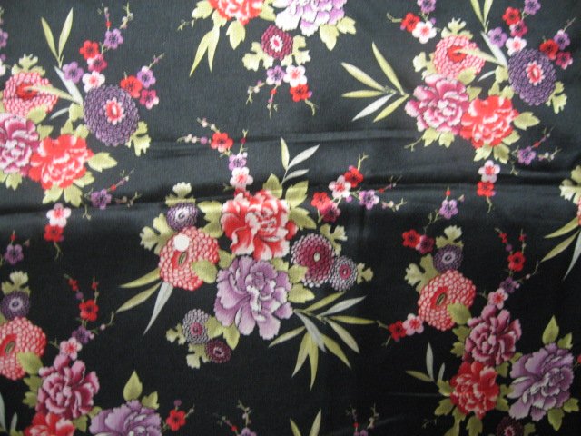 Oriental Flowers Flannel Backed Satin by the yard