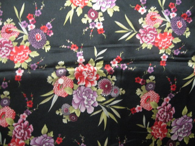 Image 0 of Oriental Flowers Flannel Backed Satin by the yard