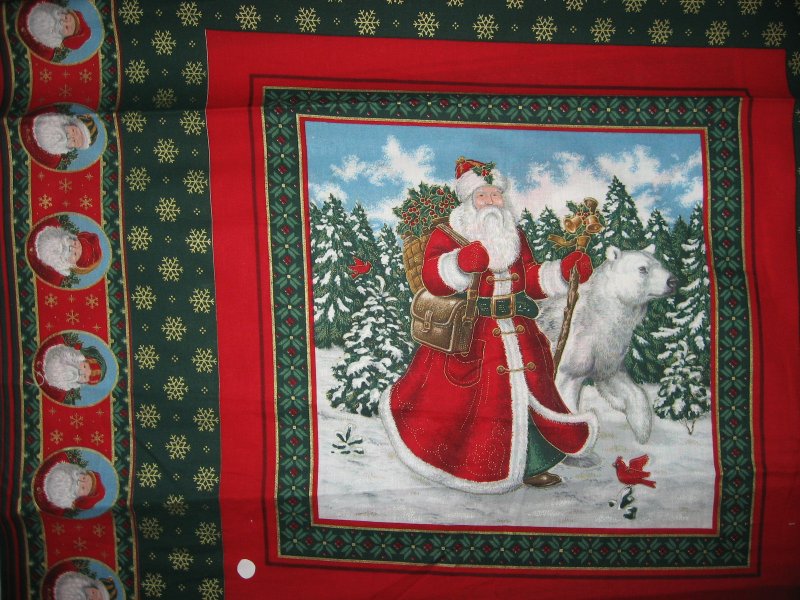 Image 0 of reindeer polar bear  Old world Christmas Santa 2 Fabric Pillow panels to sew 