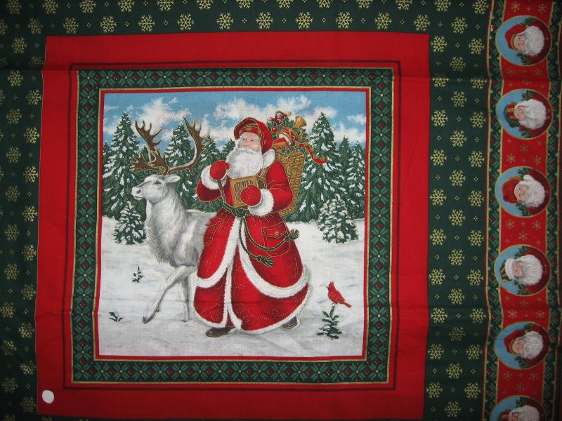 Old world Christmas Santa and Reindeer and bear 2 Fabric Pillow panels