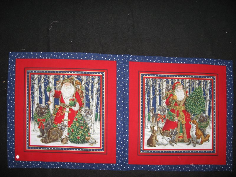 Fox  Bear Old world Christmas  Santa  2 Fabric Pillow panels to sew 