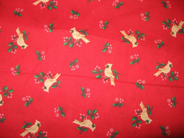 Holly Berries and Female Cardinal Birds cotton Fabric by the yard 