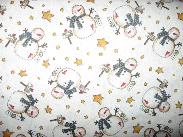 Snowmen with stars and birdhouses in Winter Sewing Fabric by the yard