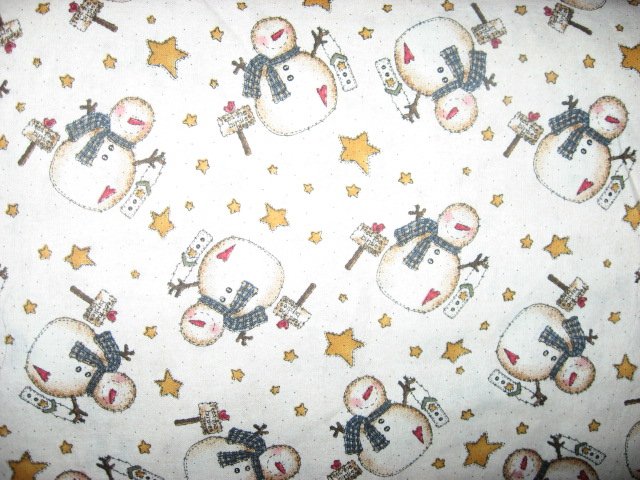 Image 0 of Snowmen with stars and birdhouses in Winter Sewing Fabric by the yard