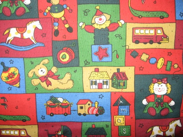 Christmas Toys Doll Sled Vintage Look Sewing Fabric by the yard