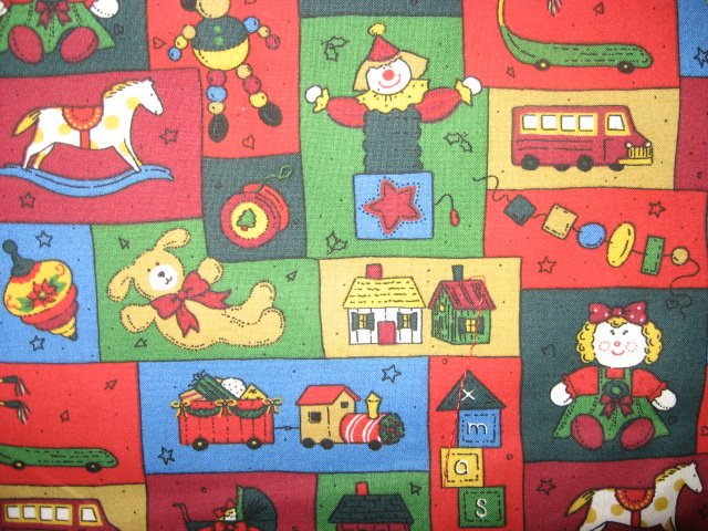 Image 0 of Christmas Toys Doll Sled Vintage Look Sewing Fabric by the yard