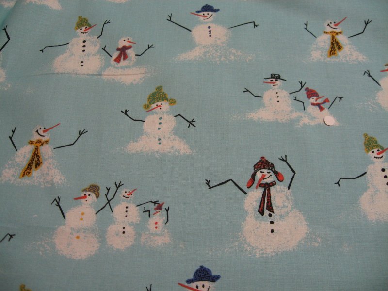 Snowmen with Stick Arms melting in Winter 100% cotton Fabric by the yard