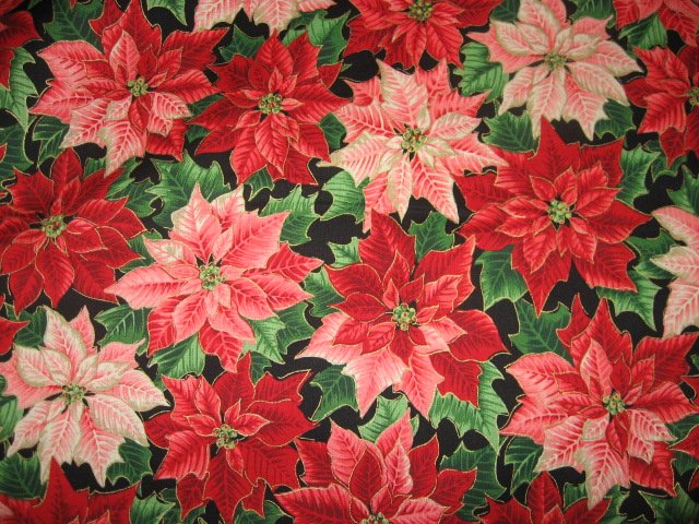Image 0 of Pointsettias Christmas Flower Cotton Sewing Fabric by the yard