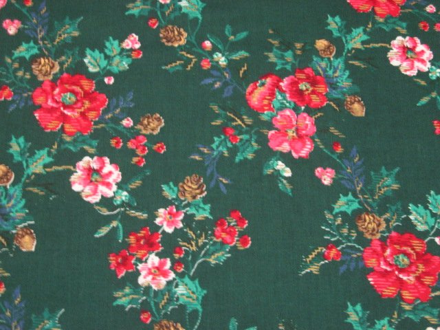 Image 0 of Christmas Rose Acorns and Pine Cones Cotton Fabric By the yard 