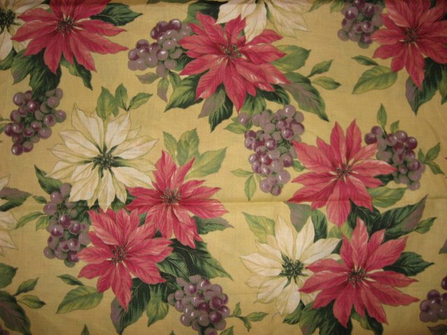 Image 0 of Grapes and Pointsettias Christmas Beige Cotton Fabric 60