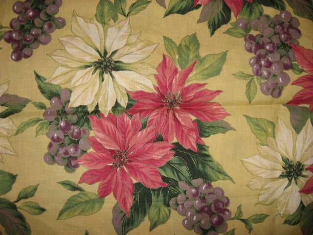 Image 1 of Grapes and Pointsettias Christmas Beige Cotton Fabric 60